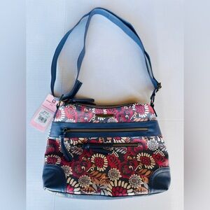 Beautiful Cute Stylish Pretty Stone Mountain Floral Crossbody Bag Navy Dark Pink